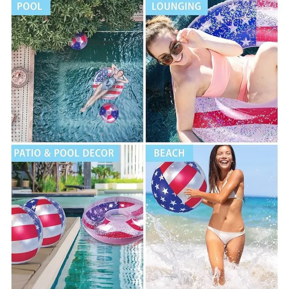 Inflatable USA 36” Pool‎ Float Luxurious Fun Lounger & Two 16” Ball Confetti